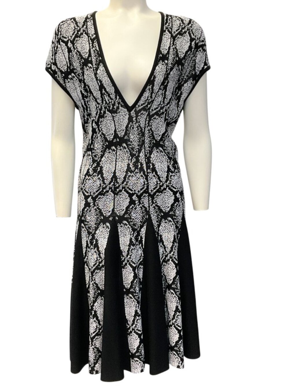 Balmain Black / White Python Jacquard Knitted Skater Dress